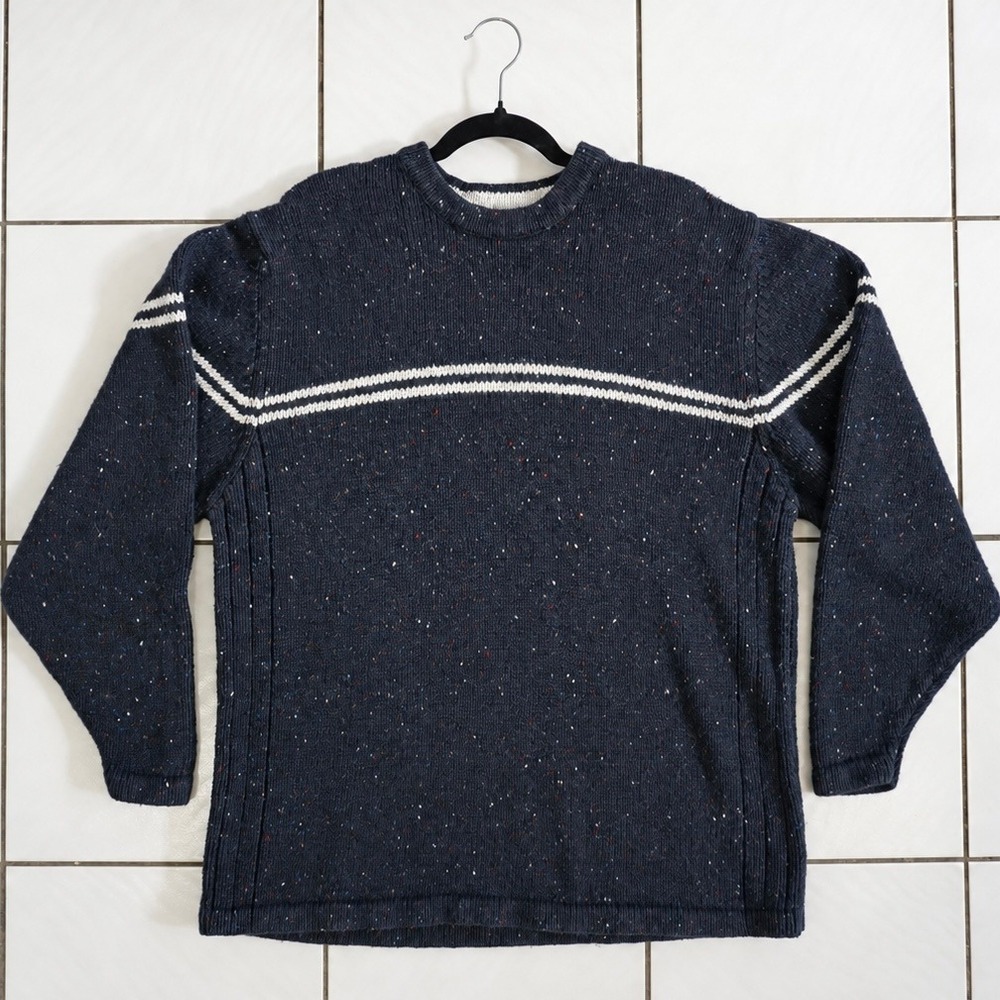 Vintage 1990s Sonoma Ramie Wool Blend Speckled Stripe Knit Sweater